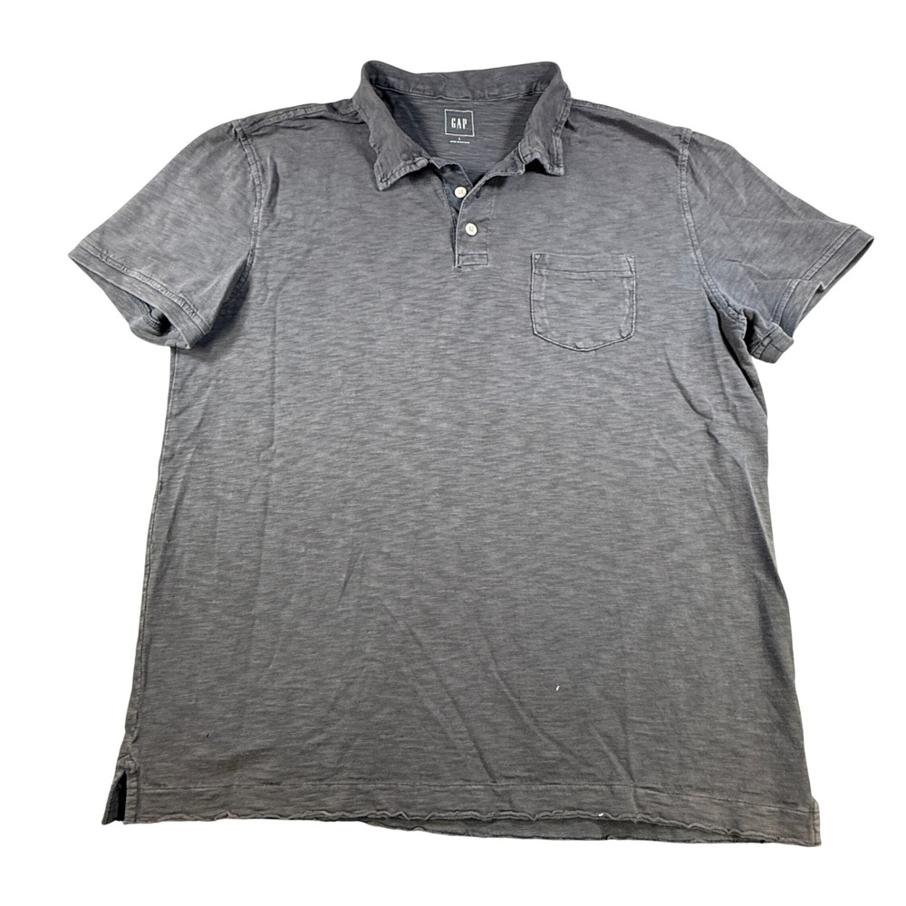 Gap‎ Mens Polo Shirt Short Sleeve Pocket Large Gray Slub Cotton Casual